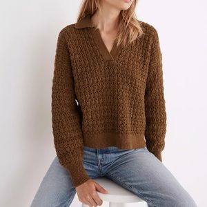 Madewell Sunbury Open-Stitch Polo Sweater